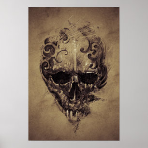 Tattoo schedel over papier poster