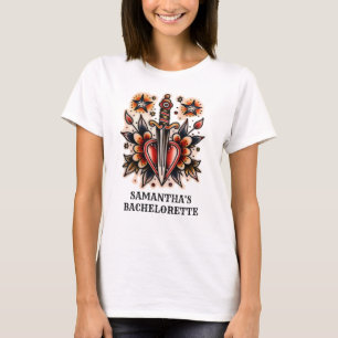 Tattoo stijl hart dolk retro vrijgezellenfeest t-shirt