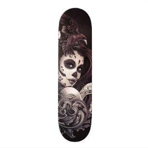Tattoo Stijl Suiker Skull-meisje met vogel Skateboard