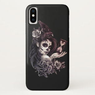 Tattoo Stijl Suiker Skull-meisje met vogelCanvas t iPhone X Hoesje