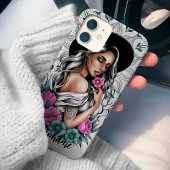 Tattoo Style Boho Vrouw met Neon Flowers Custom Case-Mate iPhone Case