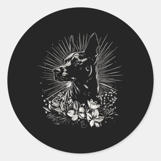 Tattoo Style Lover Belgian Malinois Retro Dog _1 Ronde Sticker (Voorkant)