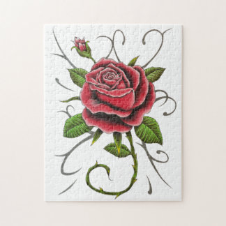 "Tattoo Style Red Rose" Puzzle Legpuzzel