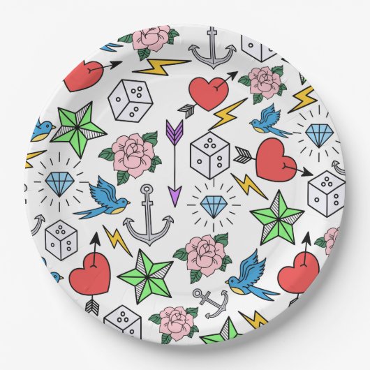 Tattoo van de oude school papieren bordje (Voorkant)