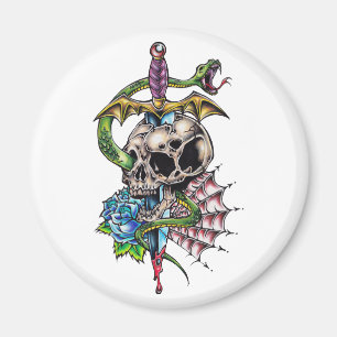 Tattoo van de schedel en Dagger Magneet