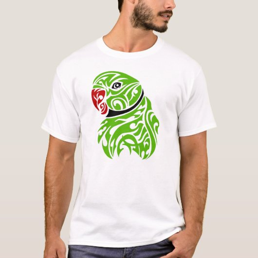 Tattoo van groene ringneparrot t-shirt (Voorkant)