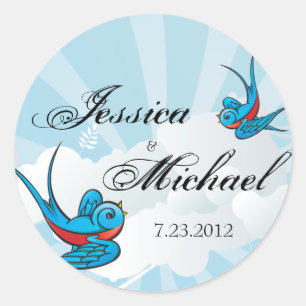 Tattoo Vogels en balken Trouwdatum Label Sticker
