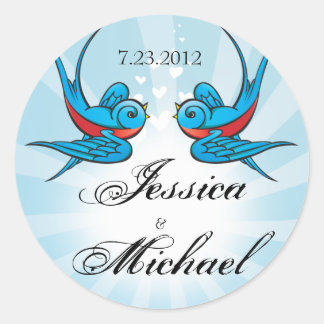 Tattoo Vogels en balken Trouwdatum Label Sticker