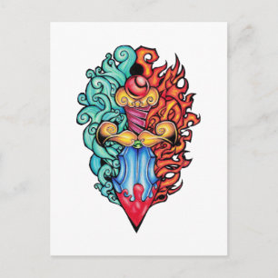 Tattoo voor brand en water Dagger Briefkaart