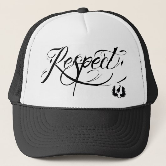 tattoo voor elefent industries Script Respect Trucker Pet (Voorkant)