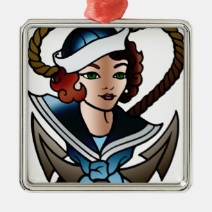 tattoo voor zeezeilmeisje metalen ornament