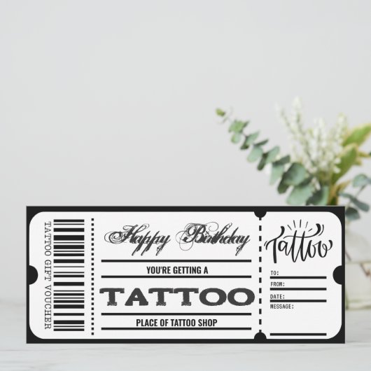 Tattoo Voucher Certificaat Ticket Cadeau Kaart (Staand voorkant)