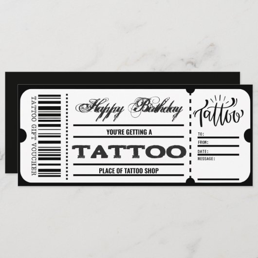Tattoo Voucher Certificaat Ticket Cadeau Kaart (Voorkant / Achterkant)