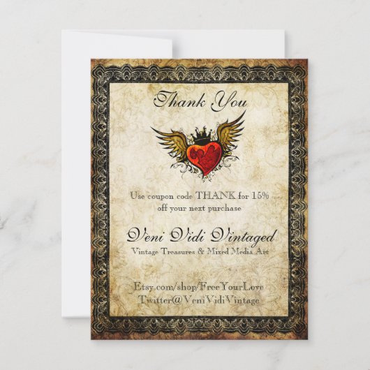  Tattoo Winged hart Dank je Coupon Bedankkaart (Voorkant)