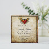  Tattoo Winged Heart Wedding Uitnodiging (Staand voorkant)