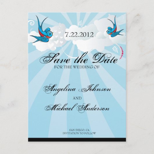 Tattoo Zwaluwen en Scroll Urban Save the date Auto Aankondigingskaart (Voorkant)