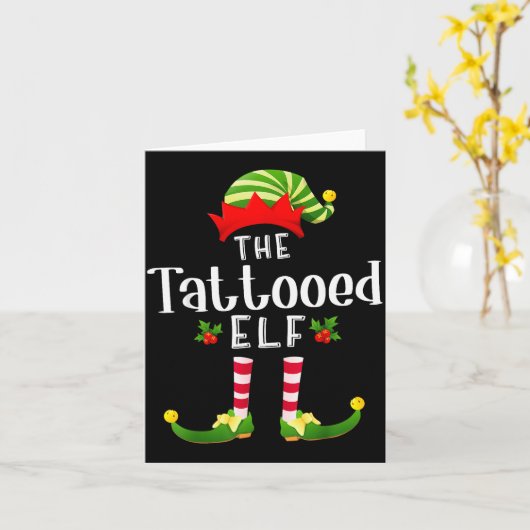 Tattooed Christmas Elf Matching Pajama X-mas Party Kaart (Gele Bloem)