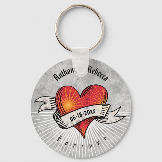 Tattooed Hearts Voeg namen en datum toe Sleutelhanger (Voorkant)