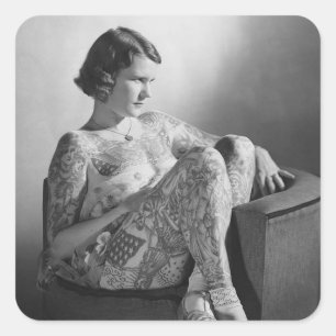 Tattooed Sailor Girl B&W foto Vierkante Sticker