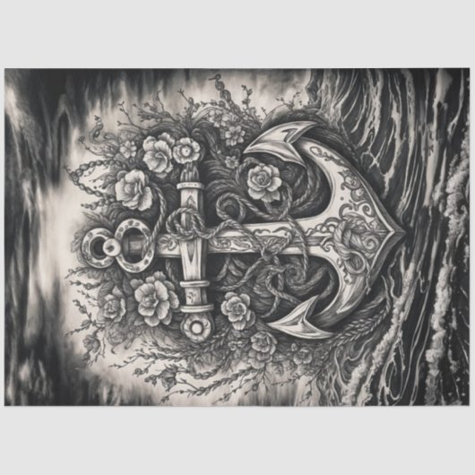  Tattoos anker - zwart-wit decoupage Tissuepapier (Voorkant)