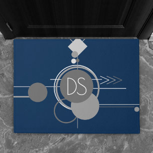 Tattoos Line Art Abstracte Navy Blue Grey Custom Deurmat