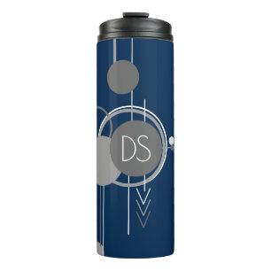 Tattoos Line Art Abstracte Navy Blue Grey Custom Thermosbeker