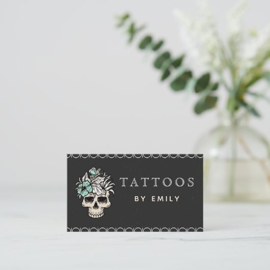 Tattoos van Jouw naam Floral Skull Butterfly Trend Visitekaartje (Staand voorkant)