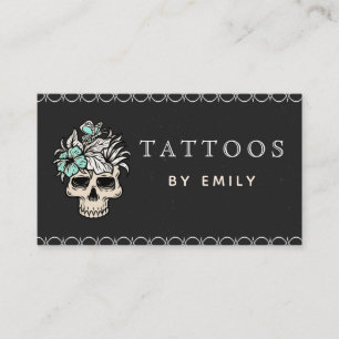 Tattoos van Jouw naam Floral Skull Butterfly Trend Visitekaartje