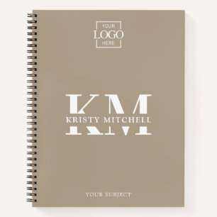 Taupe Aangepast Bedrijfslogo Monogram Notitieboek