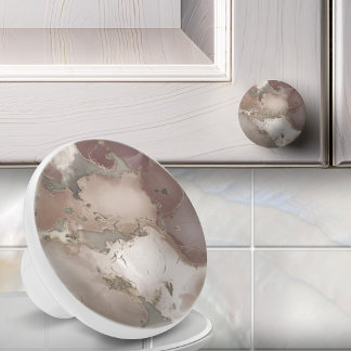 Taupe Abstracte Marmer en Goud Keramische Knop