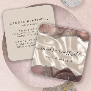 Taupe Agate Zilver Glitter Luxe Afgeronde Hoeken Vierkante Visitekaartje