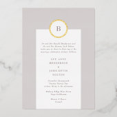 Taupe and Gold Circle Monogram Weddenschap Folie Uitnodiging (Voorkant)
