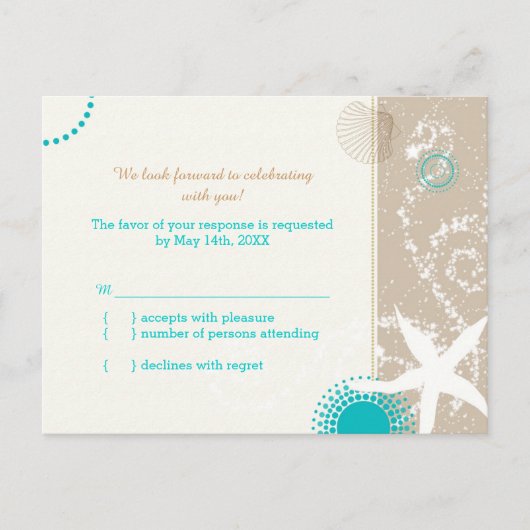 Taupe Aqua Beach Bruiloft viering RSVP Uitnodiging Briefkaart (Voorkant)