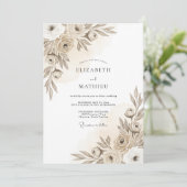 Taupe Artistic Floral Romance Wedding Kaart (Staand voorkant)