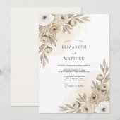 Taupe Artistic Floral Romance Wedding Kaart (Voorkant / Achterkant)