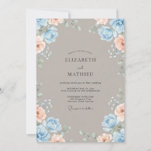Taupe Azure Ranunculus Eucalyptus Bruiloft Kaart
