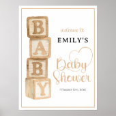 Taupe Baby Blocks Baby Shower Welcome Poster (Devant)