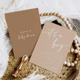 Taupe Baby shower Invitation Moderne C'est un garç