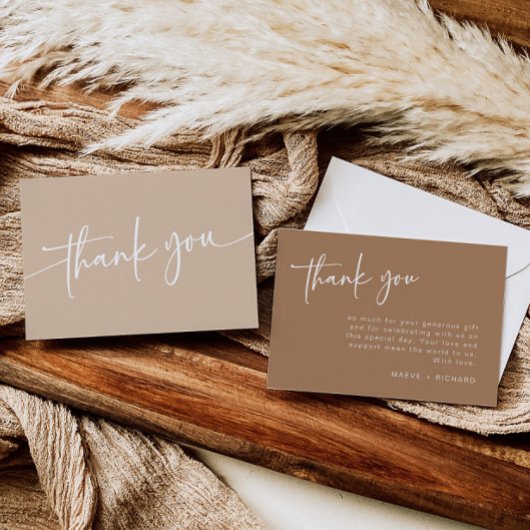 Taupe bedankkaart modern minimalistisch boho 