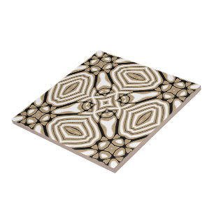 Taupe Beige Brown Black White Orient Art Pattern Tegeltje