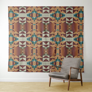 Taupe Beige Bruin Blauwgroen Blauw Groen Tribal Ar Wandkleed