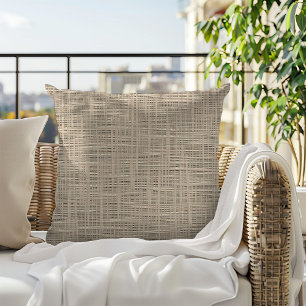 Taupe Beige Bruin Faux Jute Stof Patroon Buitenkussen