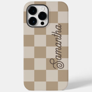 Taupe Beige Checkers Script Naam Case-Mate iPhone 14 Pro Max Hoesje