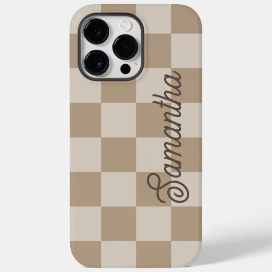 Taupe Beige Checkers Script Naam Case-Mate iPhone Case (Achterkant)