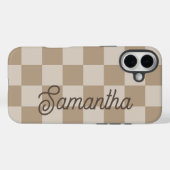 Taupe Beige Checkers Script Naam Case-Mate iPhone Case (Achterkant (horizontaal))