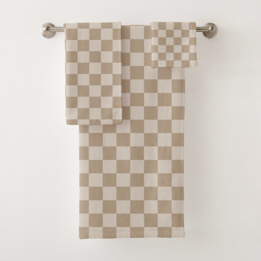 Taupe Beige Checkers Script Name Bad Handdoek (Insitu)