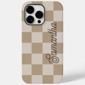 Taupe Beige Checkers Script Name Case-Mate iPhone Case (Achterkant)