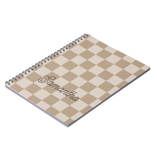 Taupe Beige Checkers Script Name Notitieboek (Linkerzijde)