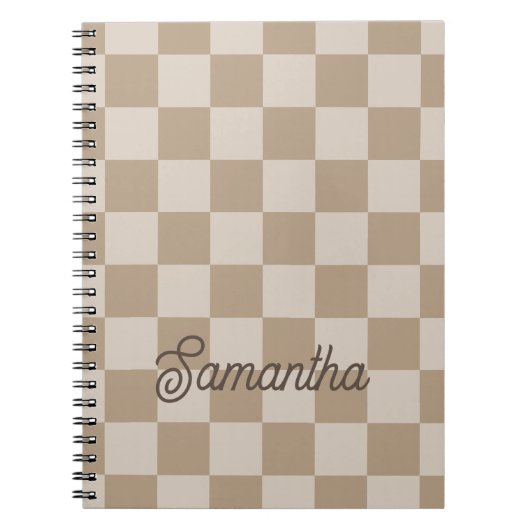 Taupe Beige Checkers Script Name Notitieboek (Voorkant)