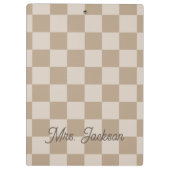 Taupe Beige Checkers Script Name Personalized Klembord (Achterkant)